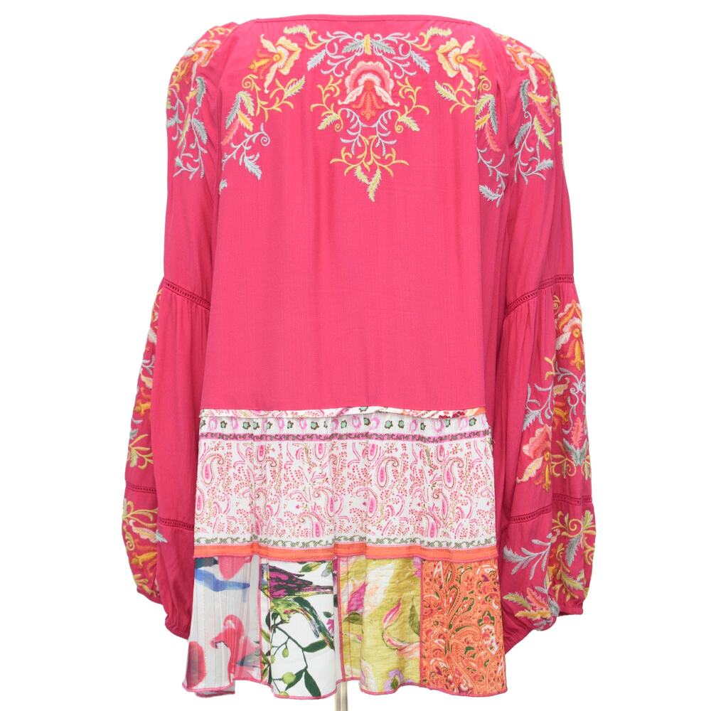 John Mark Fuchsia Embroidered Button-Front Patchwork Tunic - Picture 3 of 13